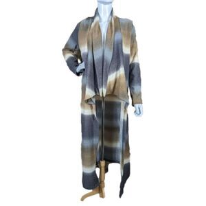 Gibiu Women's Ombre Striped Duster Cardigan Brown Grey Open Front  Small Western